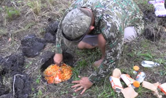 How to Bait Hogs Quick by mixing corn with Jello in shallow ground.